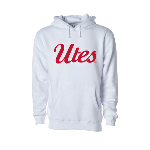 Clearance Mens White Utes Script Embroidered Hoodie - Medium